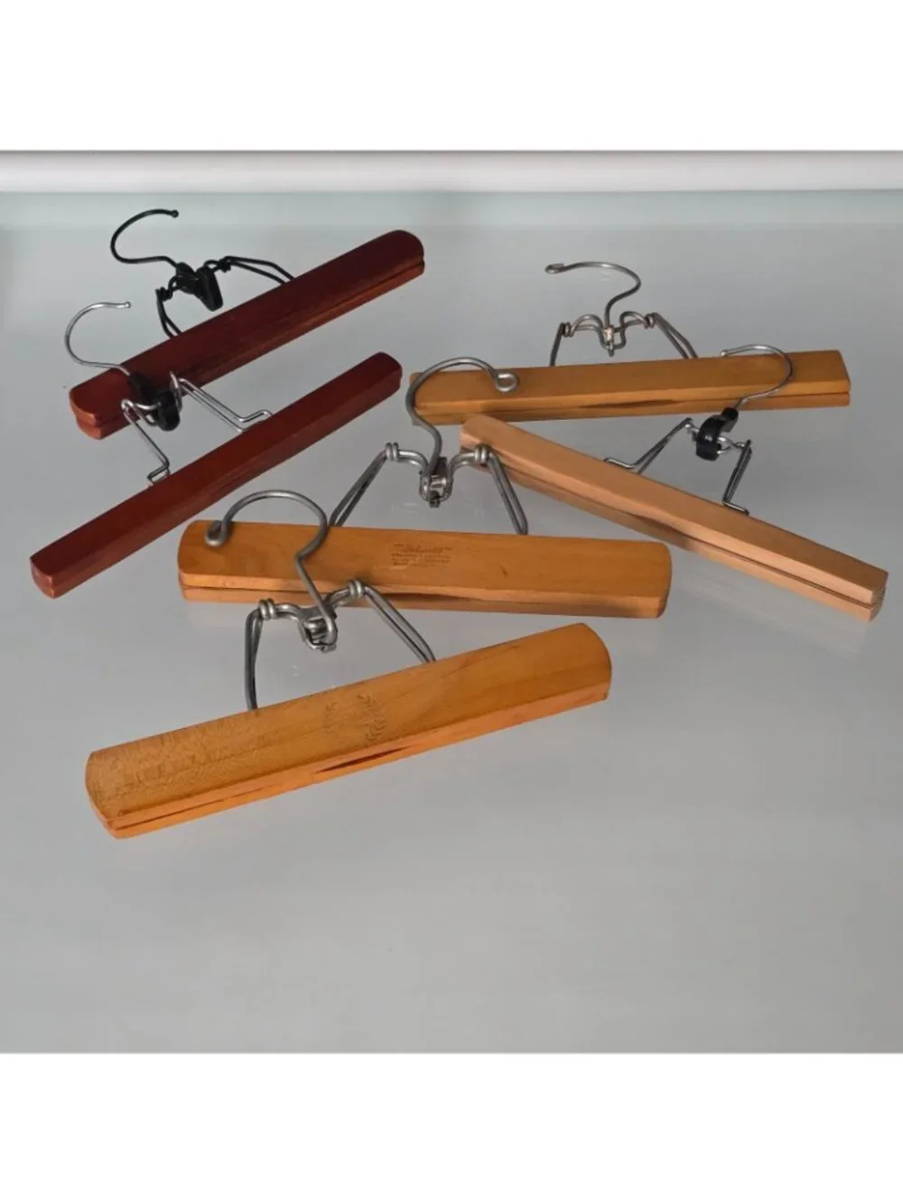6 Vintage Wooden Clamp Hangers For Pants Trousers Skirt Setwell Walker 10